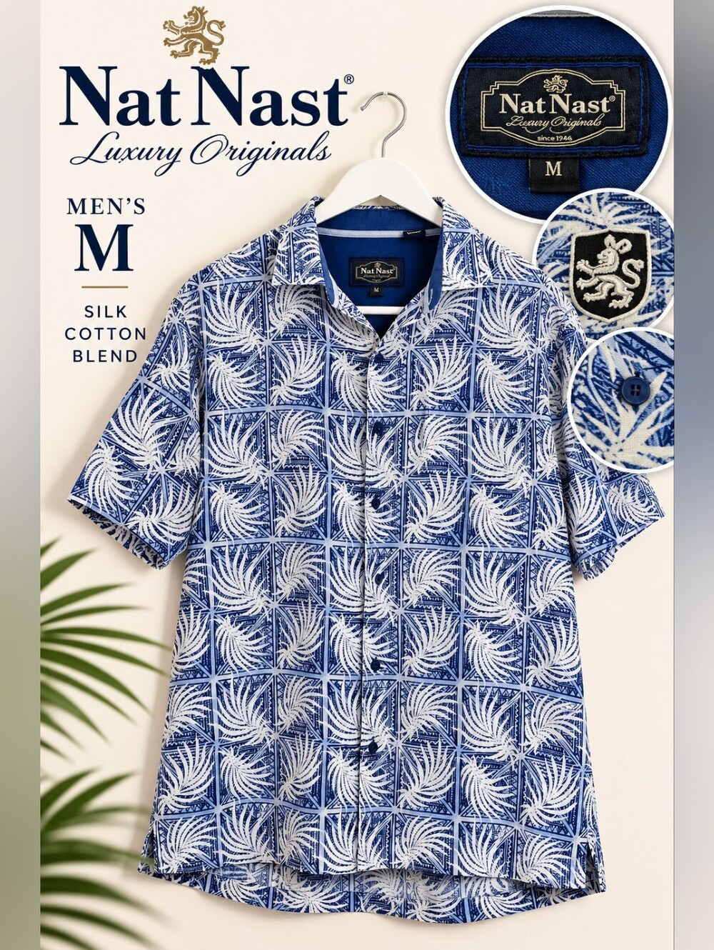 Nat Nast Luxury Originals Silk Cotton Tropical Shirt Men's M